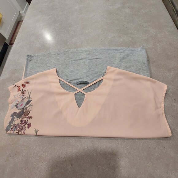 SUZY SHIER Pink Front w/Floral Print & Criss Cross on Chest Grey Knit Back - LGE - Picture 9 of 11